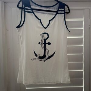 Anchor Design White and Blue Tank Top
